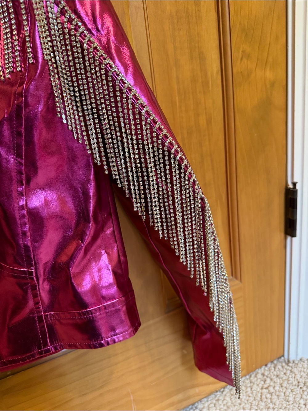 Buddy Love Metallic Hot Pink Fringe Biker Jacket - Picture 7 of 8